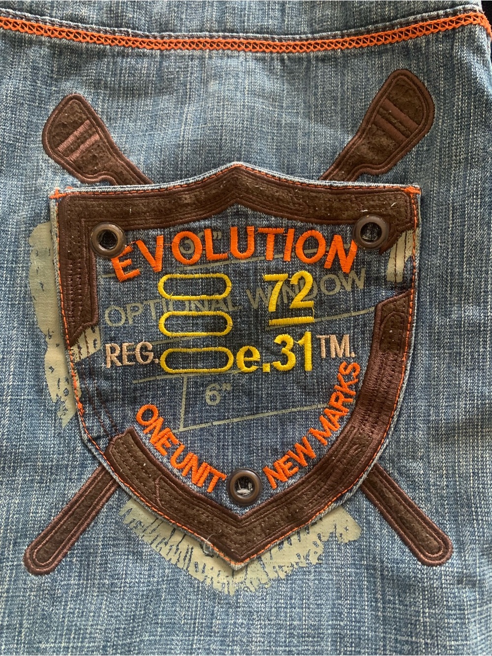 Revolution Men’s Baggy Skater Jean Shorts with Orange Stitching